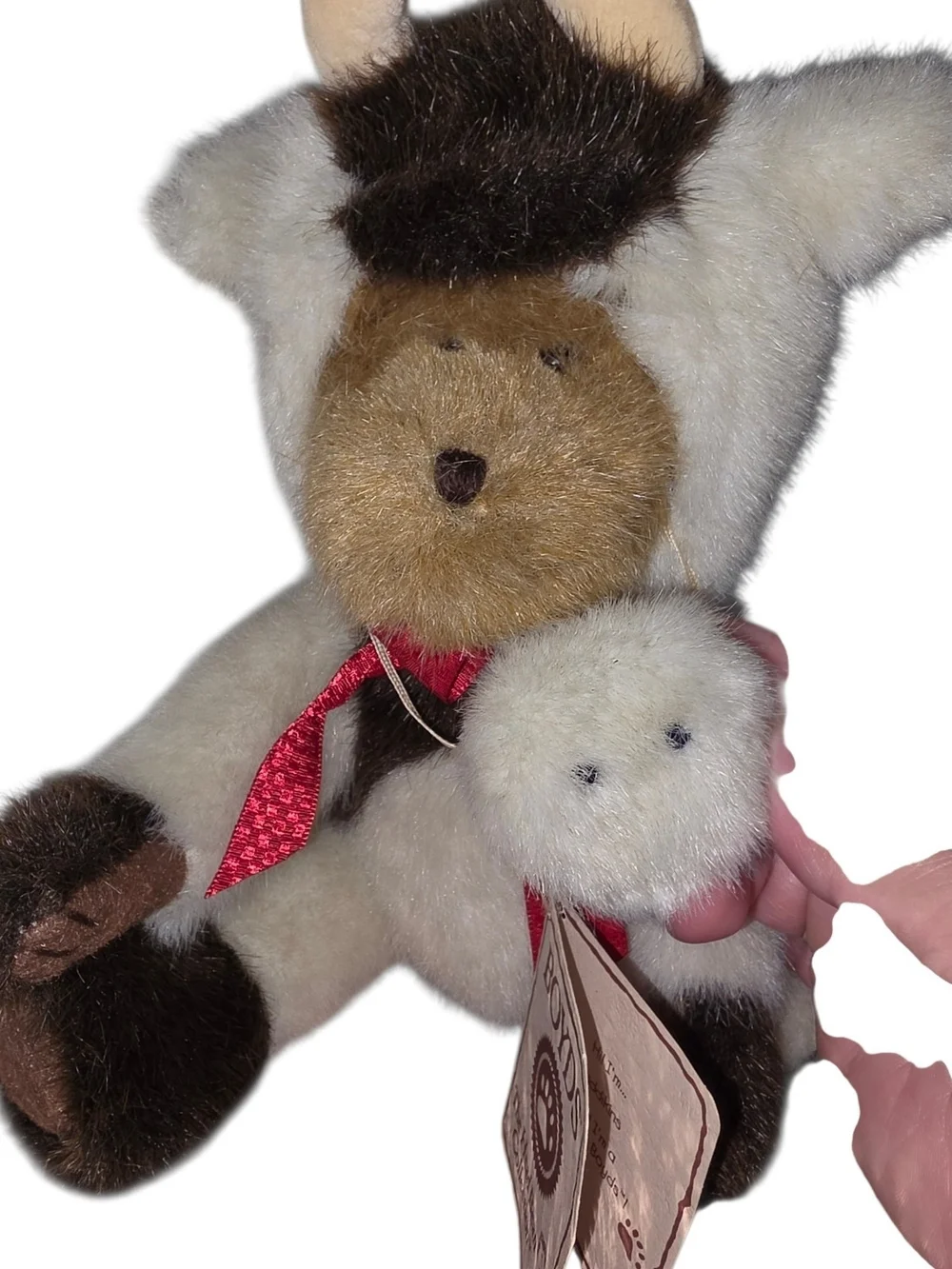 Boyds Bears Cream and Brown Plush Bear in Cow Costume with Red Bow